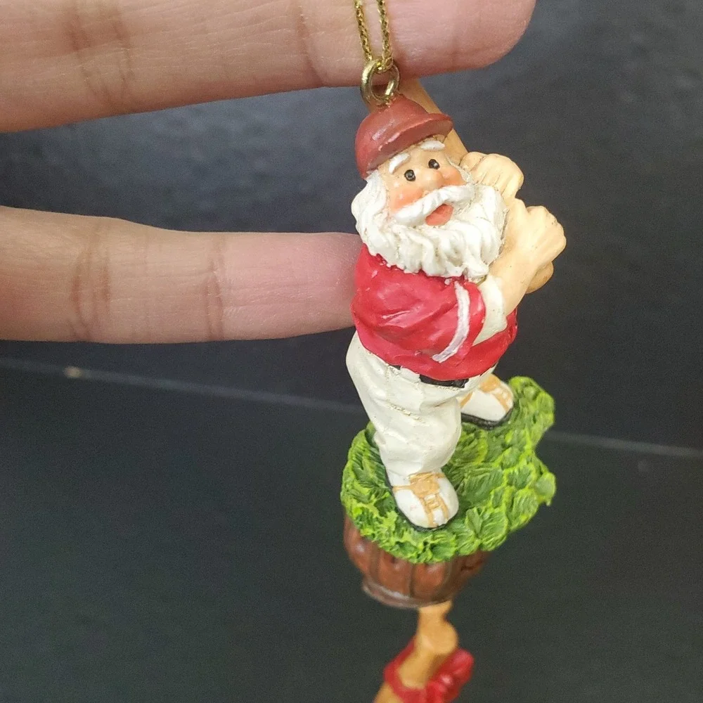 Santa Claus Resin Christmas Ornament With Bat &‎ Ball Glove Dangle